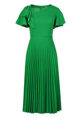 Ruffled Asymmetrical Sleeves Pleated Dress